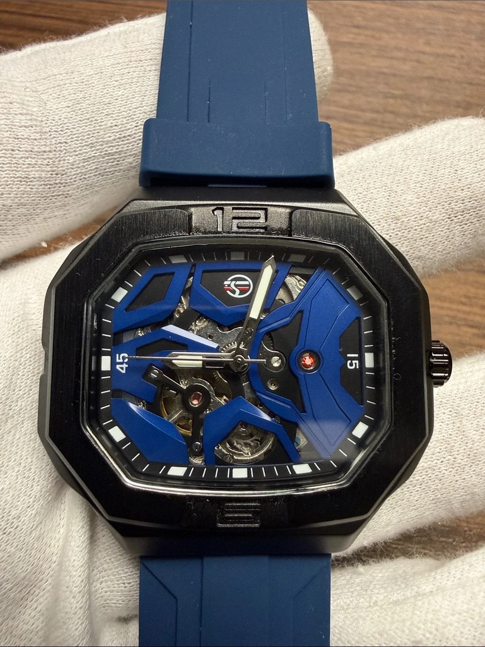 Blue Mechanical Skeleton Sport Watch - Unbranded